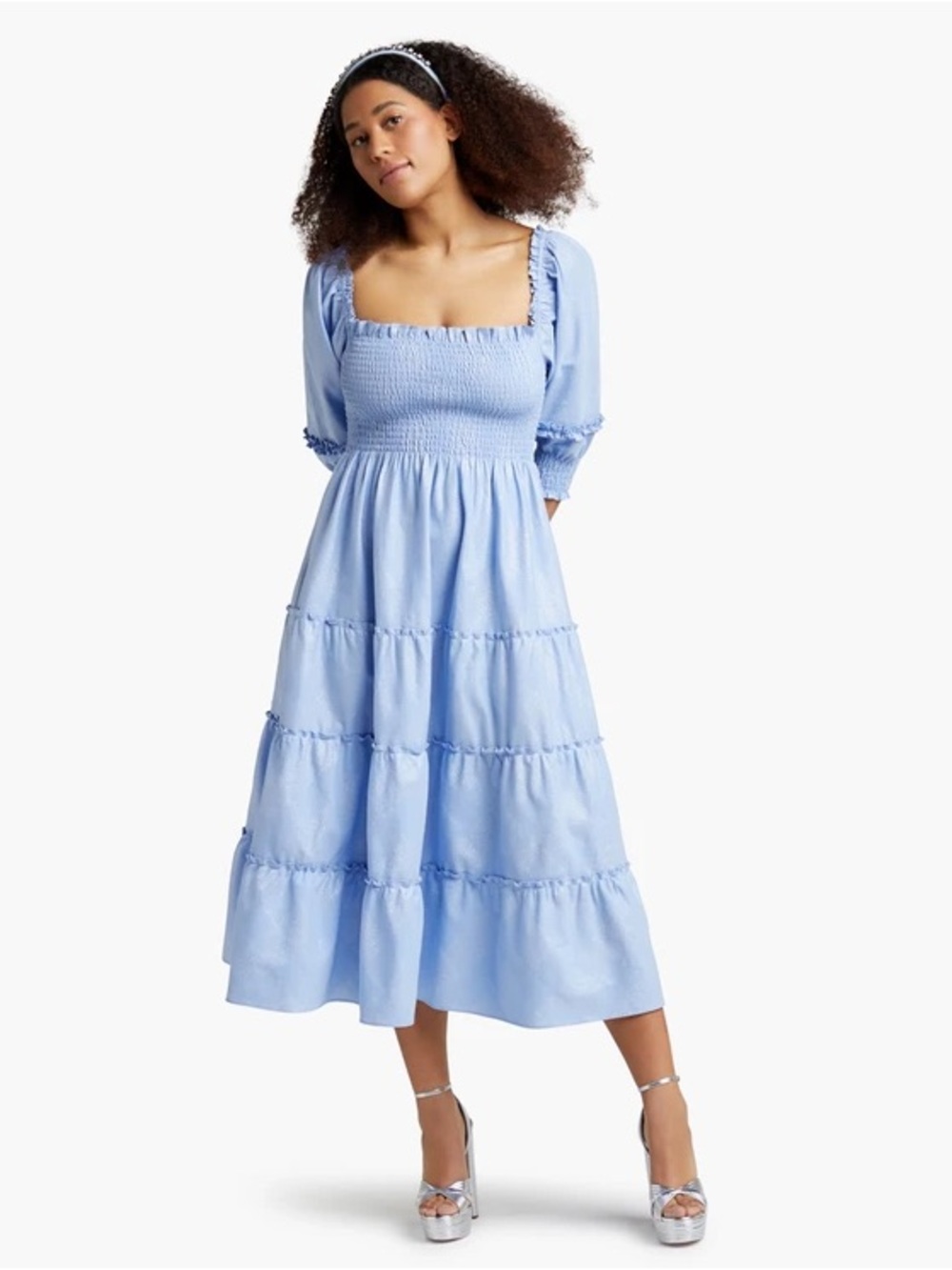 Hill House Home Nesli Nap Dress in Light Blue Glitter Check - Large
